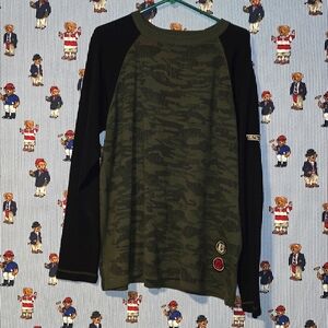 Vintage Y2K BURNSIDE Camo ACRYLIC Sweater With Patches  Mens XL Skateboarding